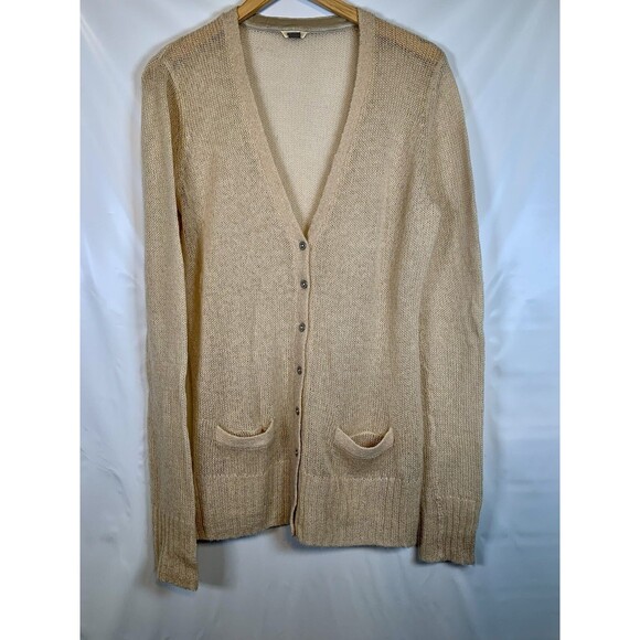 Fossil Sand Wool Angora Mohair Blend Pocket Long Sleeve Button Up Cardigan XL - Picture 1 of 8